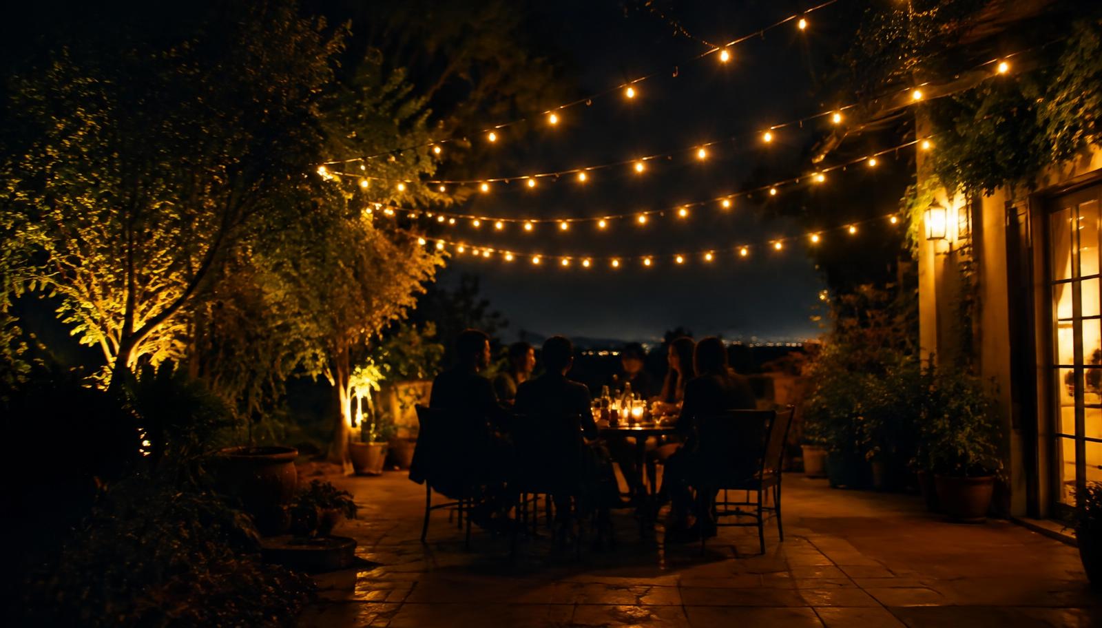 Patio con luces LED solares
