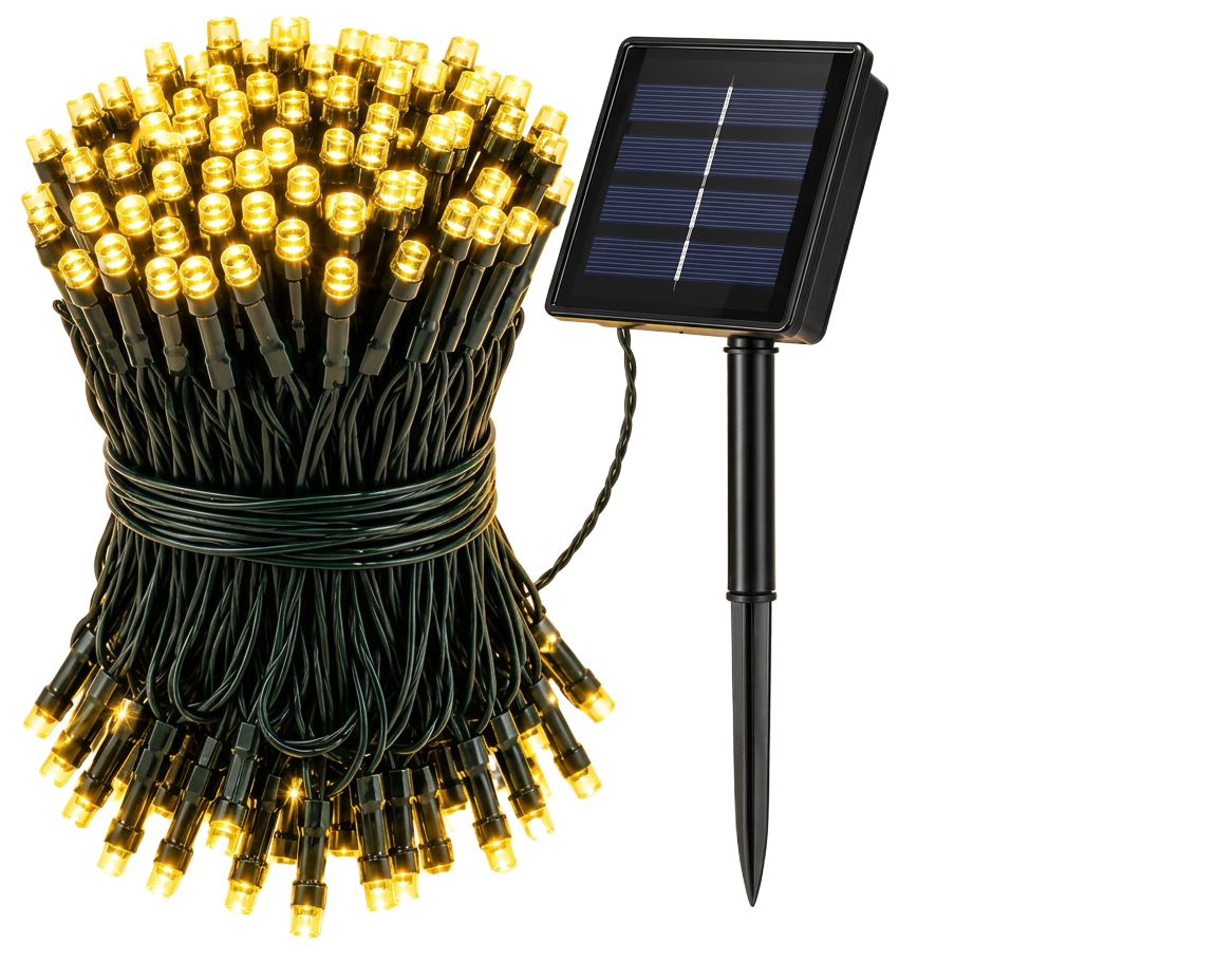 Cadena de 100 luces LED Amarilla y panel solar EFISAFE